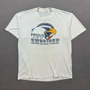 Vintage 80s T Shirt Men XL White Single Stitch Proud To Be An American Patriotic